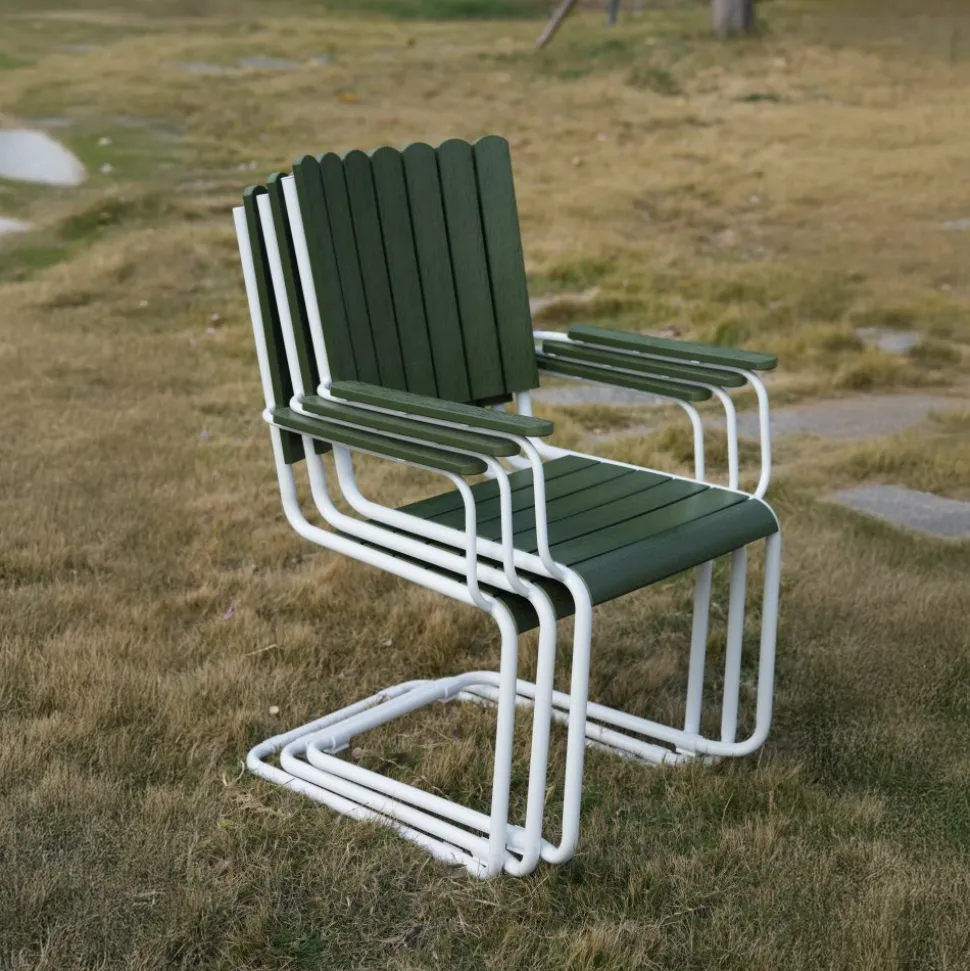 Glänta rund matgrupp utomhus | 6 stolar & Ø135 cm bord | Grön/vit