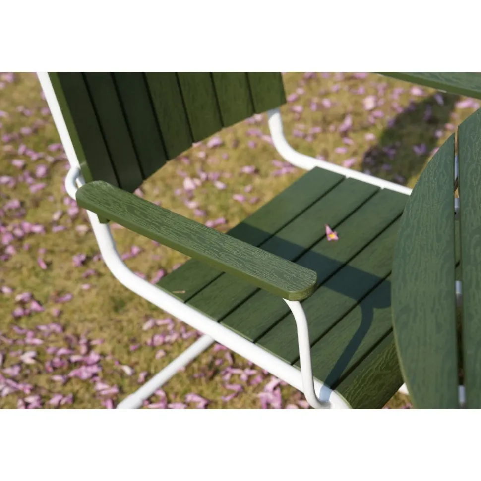 Glänta rund matgrupp utomhus | 6 stolar & Ø135 cm bord | Grön/vit