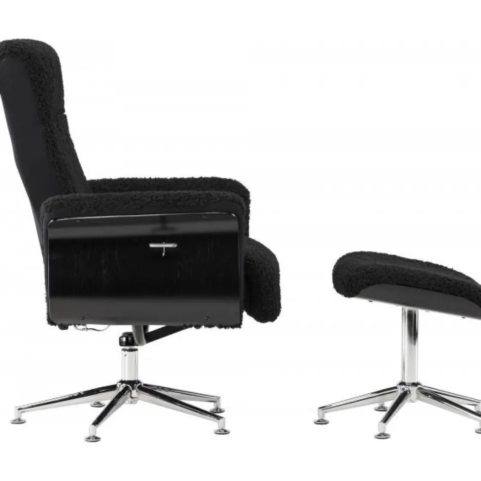 Hagön fåtölj med fotpall | Antracit teddy, recliner & snurrstativ | Lyxig komfort och modern design