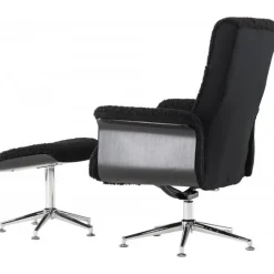 Hagön fåtölj med fotpall | Antracit teddy, recliner & snurrstativ | Lyxig komfort och modern design