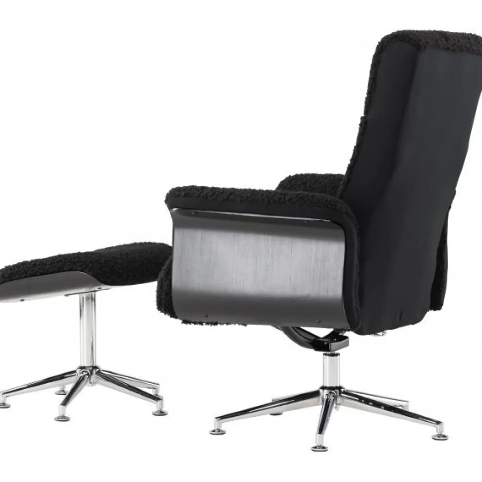 Hagön fåtölj med fotpall | Antracit teddy, recliner & snurrstativ | Lyxig komfort och modern design