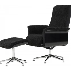 Hagön fåtölj med fotpall | Antracit teddy, recliner & snurrstativ | Lyxig komfort och modern design