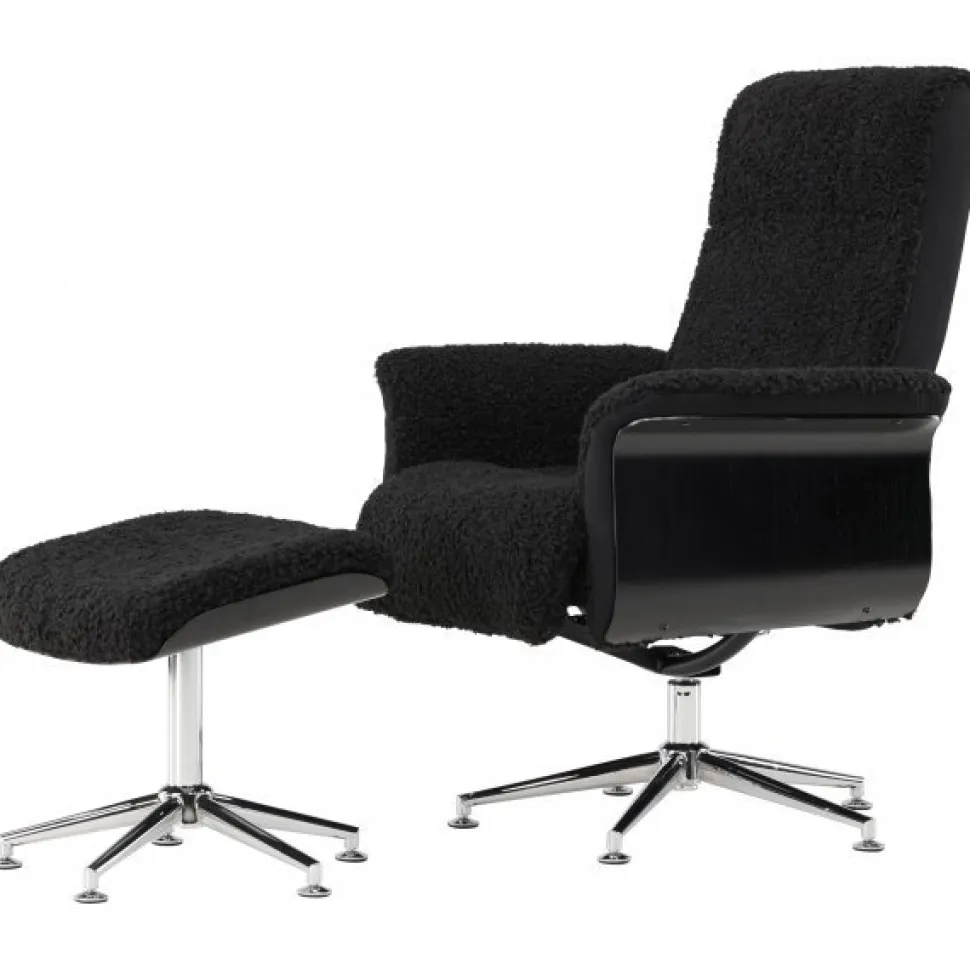 Hagön fåtölj med fotpall | Antracit teddy, recliner & snurrstativ | Lyxig komfort och modern design