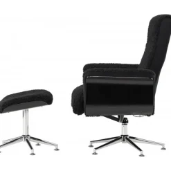 Hagön fåtölj med fotpall | Antracit teddy, recliner & snurrstativ | Lyxig komfort och modern design