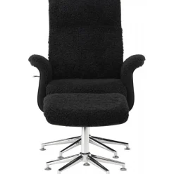Hagön fåtölj med fotpall | Antracit teddy, recliner & snurrstativ | Lyxig komfort och modern design