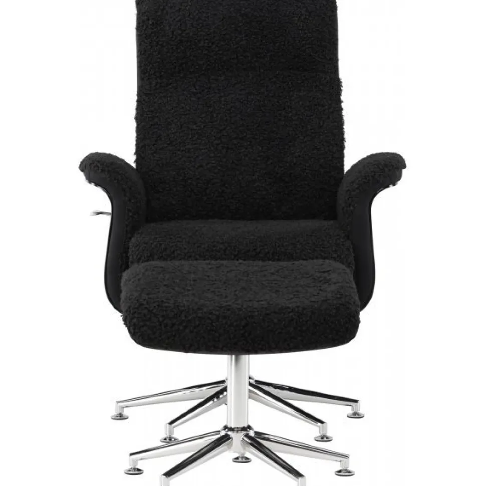 Hagön fåtölj med fotpall | Antracit teddy, recliner & snurrstativ | Lyxig komfort och modern design