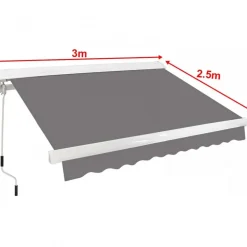 Halvkassettmarkis 3x2,5 m | Mörkgrå ram & ljusgrått tyg | Metalcraft