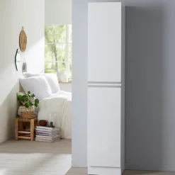 Högskåp badrum 180x30cm | Fyra hyllplan | Golvstående | Vit