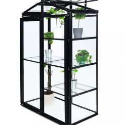Högt miniväxthus V-tak | 4mm säkerhetsglas | Svart