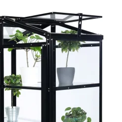 Högt miniväxthus V-tak | 4mm säkerhetsglas | Svart