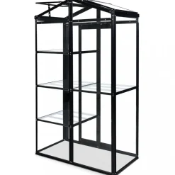 Högt miniväxthus V-tak | 4mm säkerhetsglas | Svart