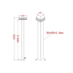 Hörnstolpe 135° | 50x1070 mm | Slät design | Linius