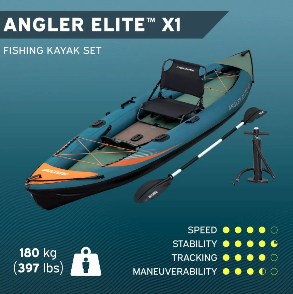 HydroForce Angler Elite Fiskekajak 380×99 cm | Fish ruler, ripstop & komplett set | Bestway (65197)