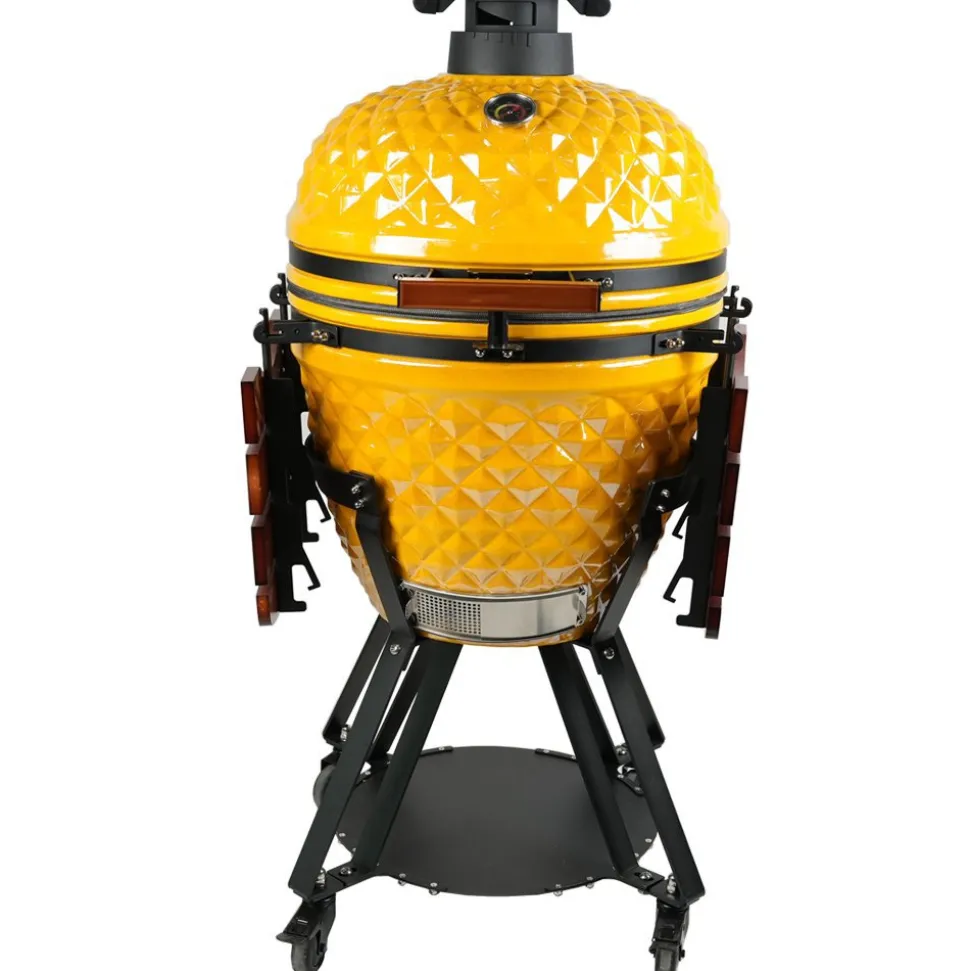 Kamadogrill Ø54 cm | Keramisk kolgrill i Yellow Pineapple-design med termometer | Hawaii