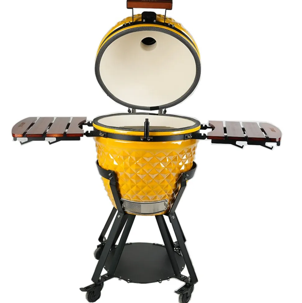 Kamadogrill Ø54 cm | Keramisk kolgrill i Yellow Pineapple-design med termometer | Hawaii
