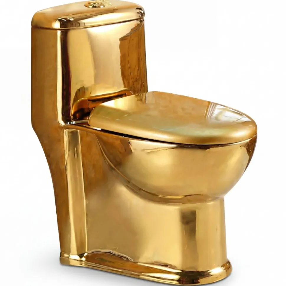 Klassisk guldtoalett | S-trap 300 mm | Lyxig WC med sifonisk spolning