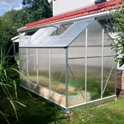Klassiskt växthus i aluminium 5,9 m² | UV-skyddad kanalplast & bas ingår