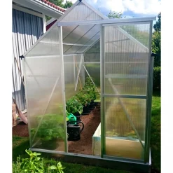 Klassiskt växthus i aluminium 5,9 m² | UV-skyddad kanalplast & bas ingår