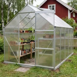 Klassiskt växthus i aluminium 5,9 m² | UV-skyddad kanalplast & bas ingår
