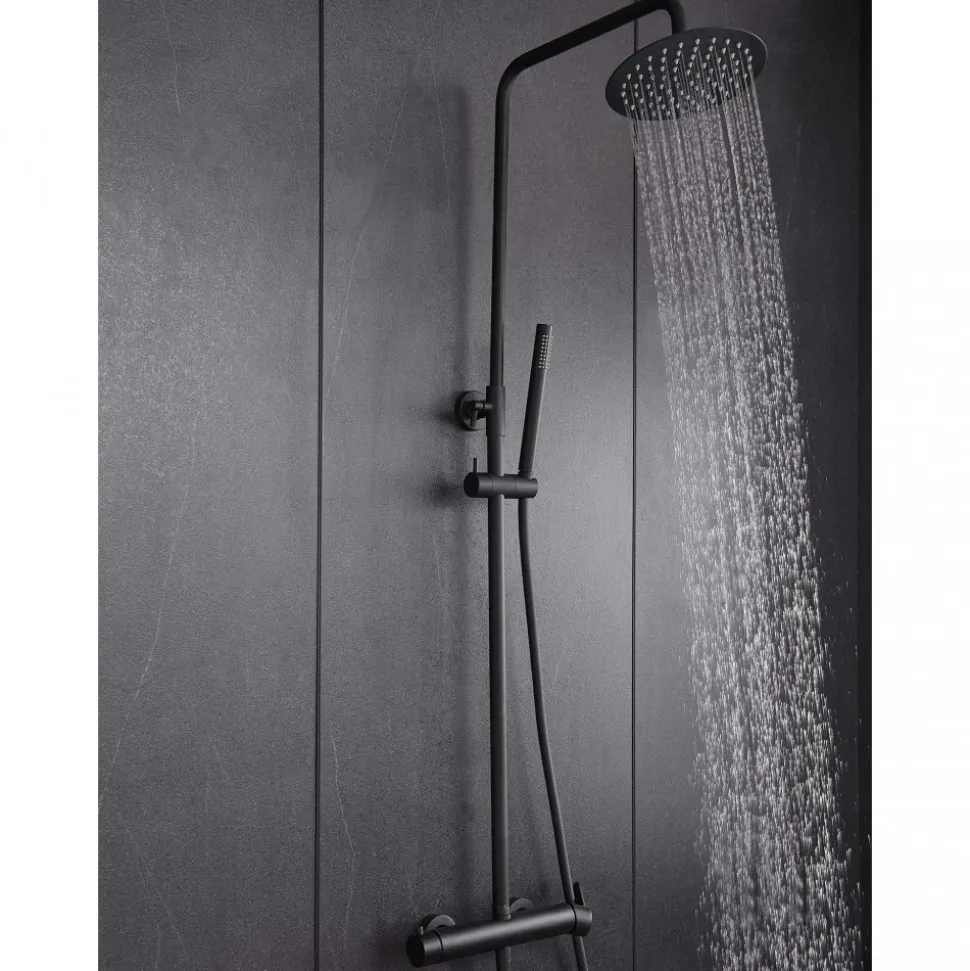Komplett takduschset med handdusch i rundad design | Svart