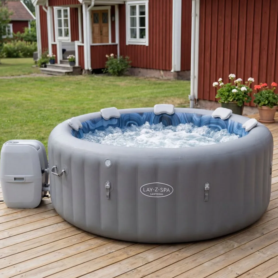 Lay-Z-Spa Santorini Smart HydroJet Pro 7 (216x80 cm) | Uppblåsbart spabad för 7 personer | 6001T