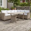 Loungegrupp hörnsoffa med bord beige  modern utegrupp i konstrotting | Stenvik