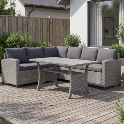 Loungegrupp hörnsoffa med bord grå  modern utegrupp i konstrotting | Stenvik