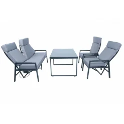 Loungegrupp i aluminium med recliner Soffa, 2 stolar & bord | Apelviken