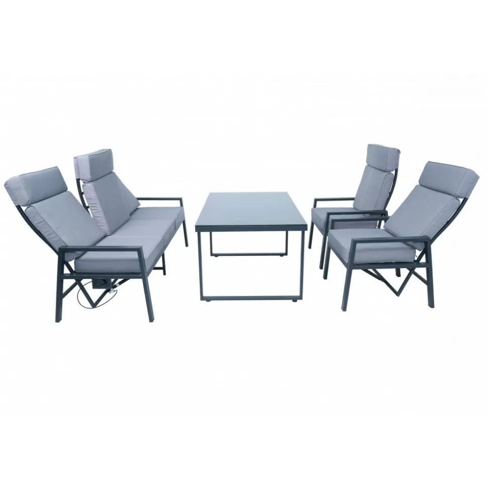Loungegrupp i aluminium med recliner Soffa, 2 stolar & bord | Apelviken