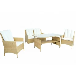 Loungegrupp med bord i beige 2 stolar & 2-sitssoffa | Gillinge