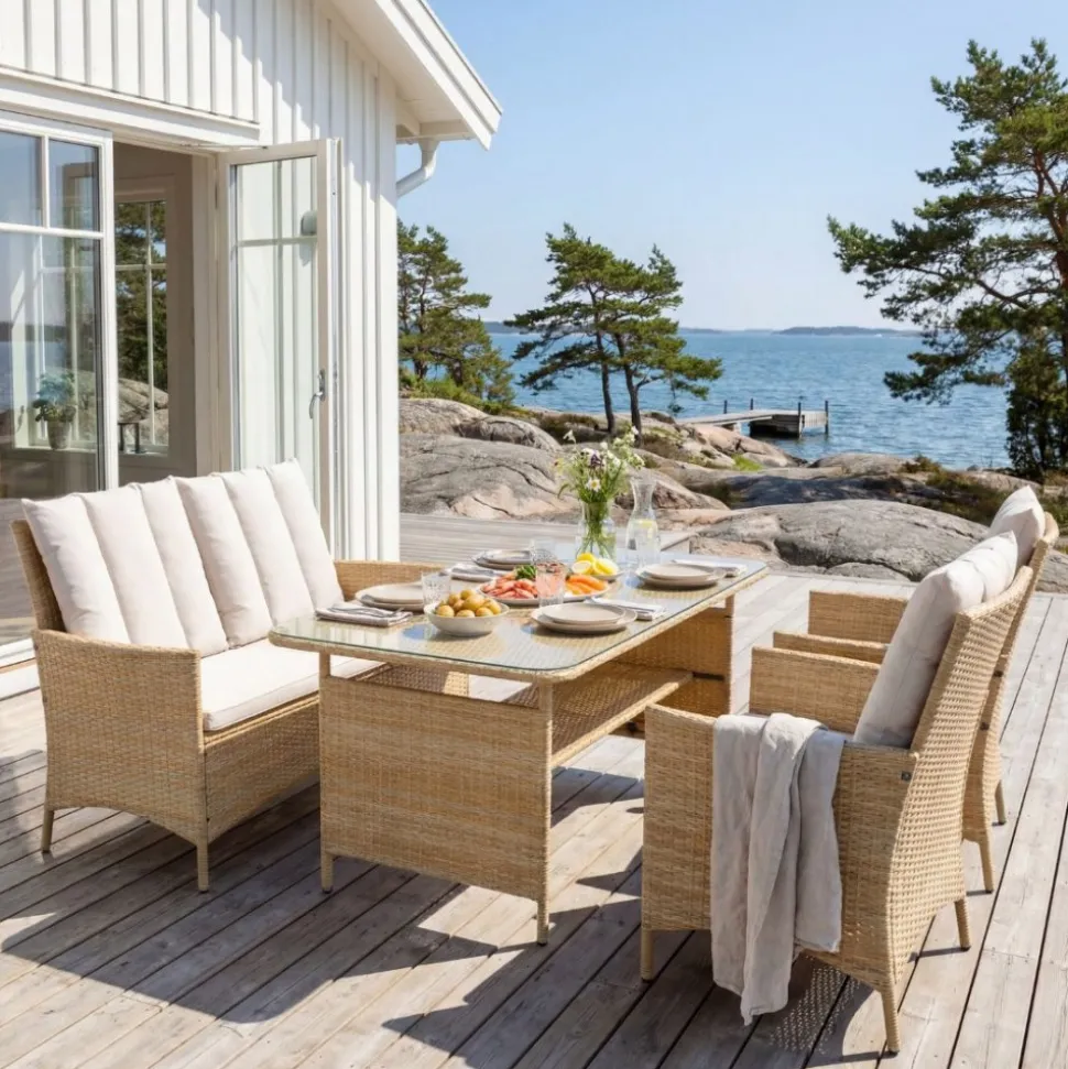 Loungegrupp med bord i beige 2 stolar & 2-sitssoffa | Gillinge