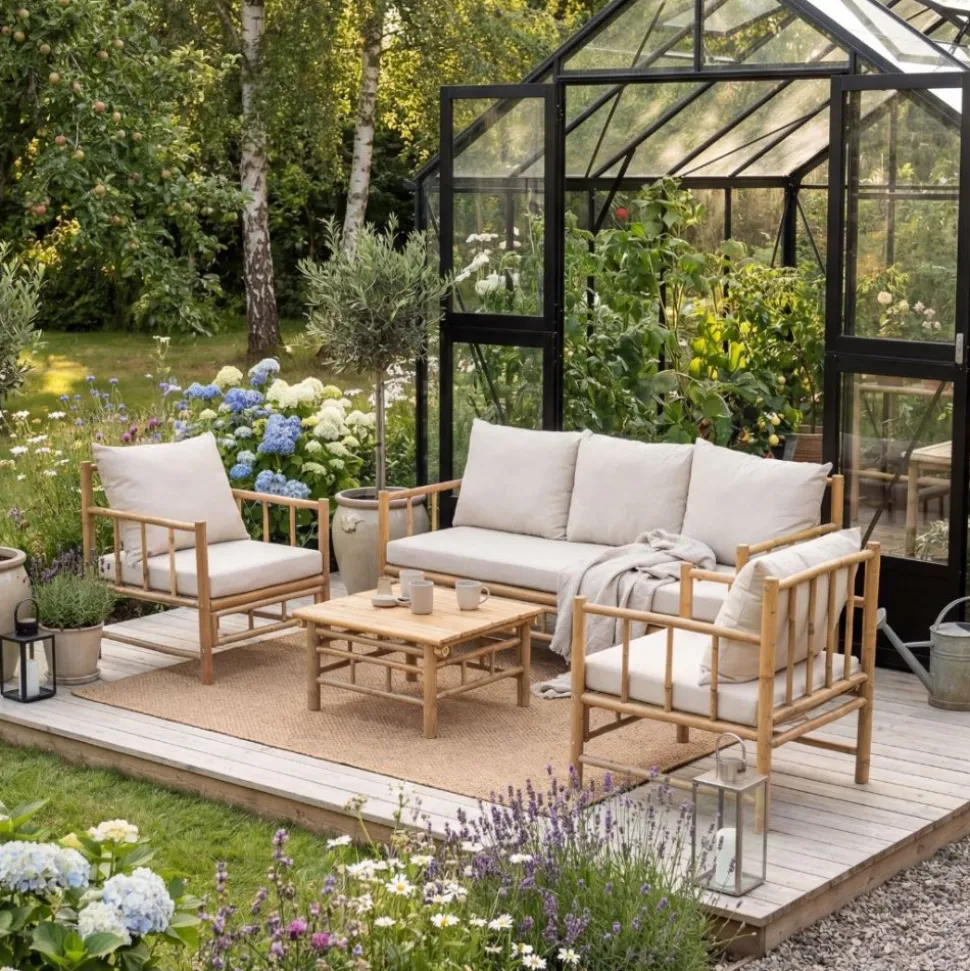 Loungegrupp/soffgrupp i bambu | Dynor med avtagbar klädsel | Lovön