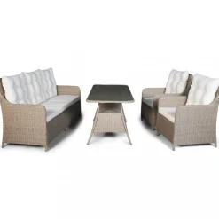 Loungegrupp utemöbler | Beige konstrotting | Rögrund