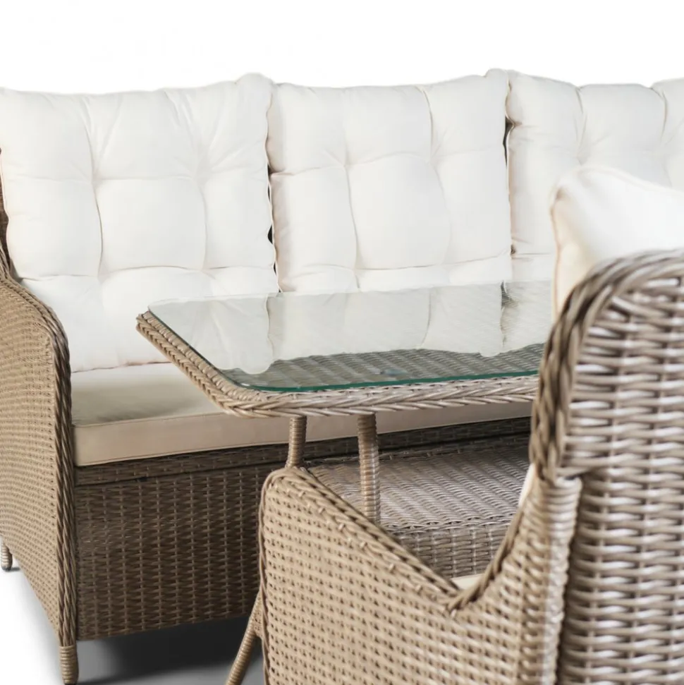 Loungegrupp utemöbler | Beige konstrotting | Rögrund