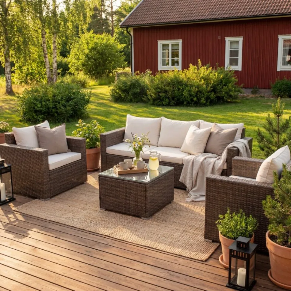 Loungegrupp utemöbler | Brun konstrotting | Huvudskär