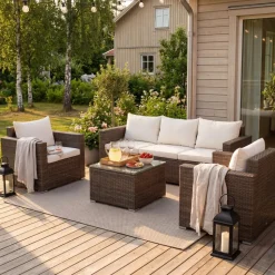 Loungegrupp utemöbler | Brun konstrotting | Huvudskär