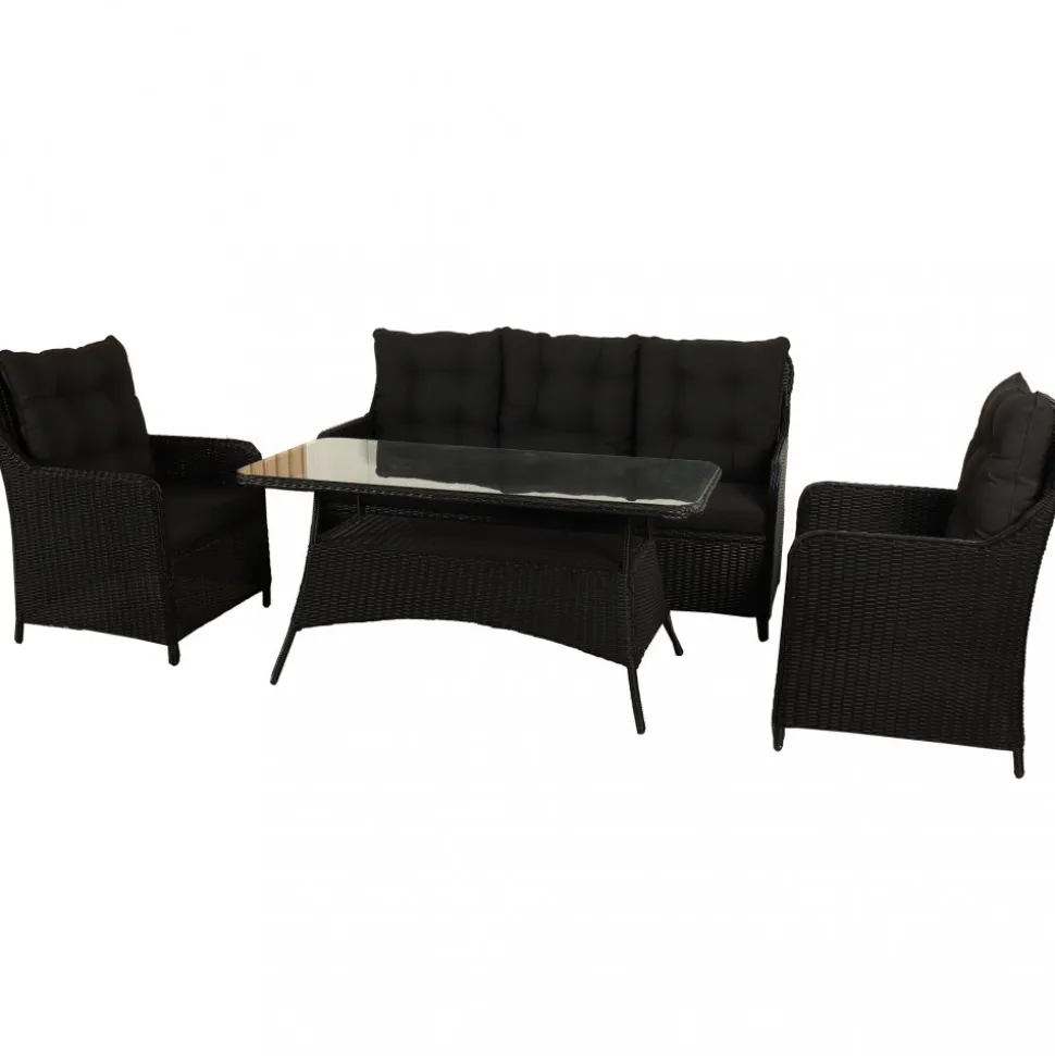 Loungegrupp utemöbler | Svart konstrotting | Rögrund