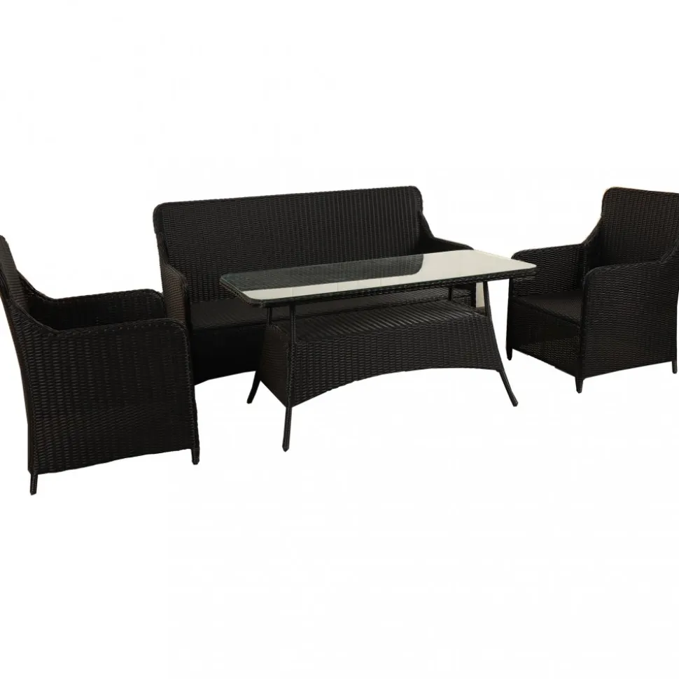 Loungegrupp utemöbler | Svart konstrotting | Rögrund