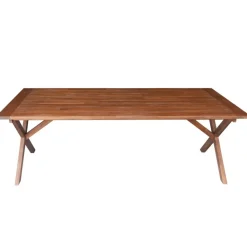 Matbord i brunbetsat trä 220 cm | Robust plankbord med kraftiga kryssben för uteplats & uterum
