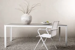 Matbord 205x90 cm | Rektangulärt | Grå polywood & vit aluminium