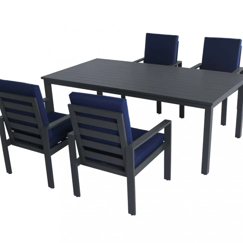 Matgrupp i aluminium | Svart | Bord & 4 stolar | Hamnviken