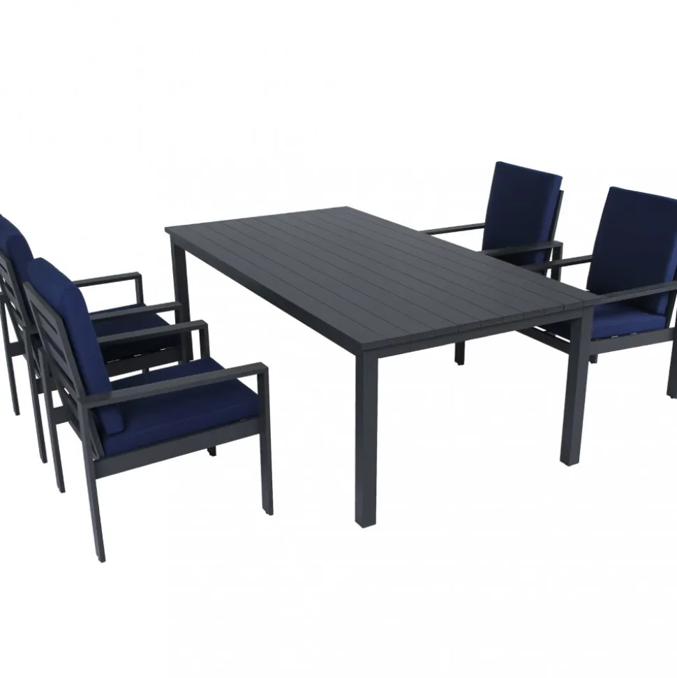 Matgrupp i aluminium | Svart | Bord & 4 stolar | Hamnviken