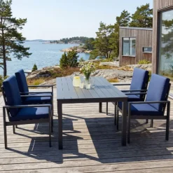 Matgrupp i aluminium | Svart | Bord & 4 stolar | Hamnviken