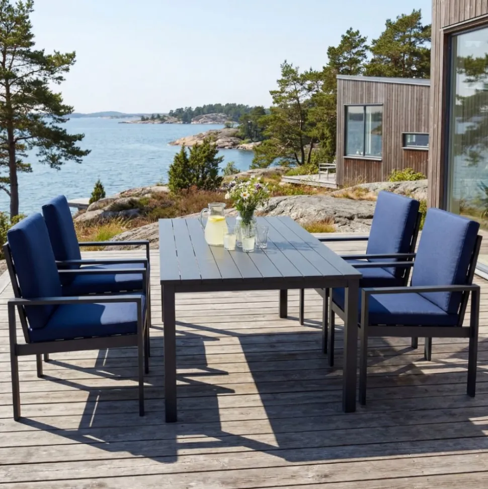 Matgrupp i aluminium | Svart | Bord & 4 stolar | Hamnviken