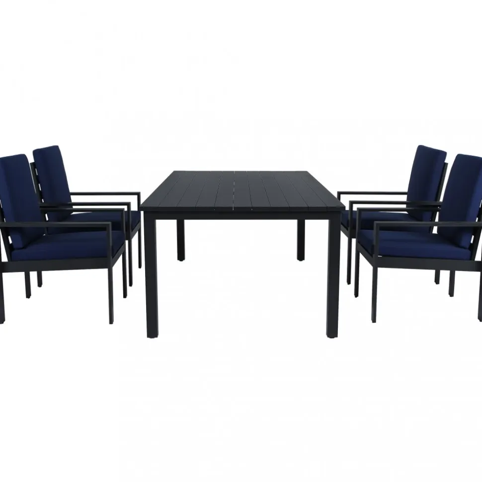 Matgrupp i aluminium | Svart | Bord & 4 stolar | Hamnviken