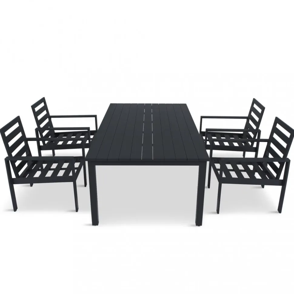 Matgrupp i aluminium | Svart | Bord & 4 stolar | Hamnviken