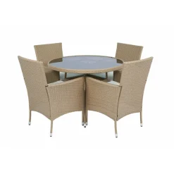 Matgrupp med 4 platser | Bord Ø100 cm & 4 stolar med dynor | Tylösand Beige