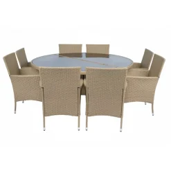 Matgrupp med 8 platser | Runt bord Ø170 cm & 8 stolar med dynor | Tylösand Beige