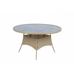 Matgrupp 6 platser | Runt bord Ø135 cm & stolar med dynor | Tylösand Beige