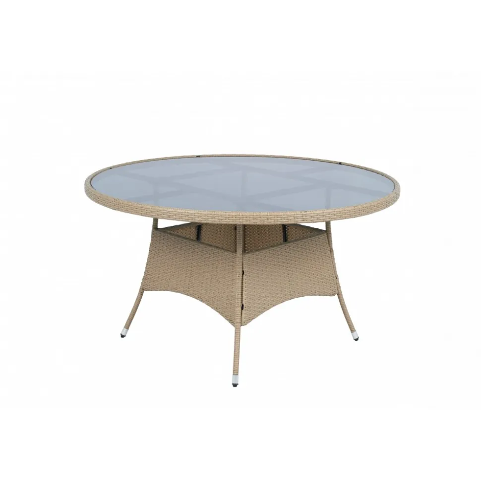 Matgrupp 6 platser | Runt bord Ø135 cm & stolar med dynor | Tylösand Beige